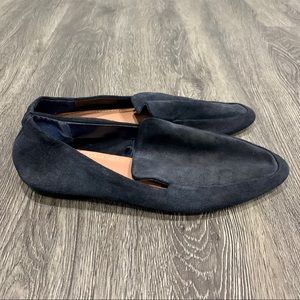 Zara Woman Dark Blue Suede Flat Slip on Loafers 37